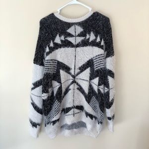 Geometric print, black and white eyelash sweater
